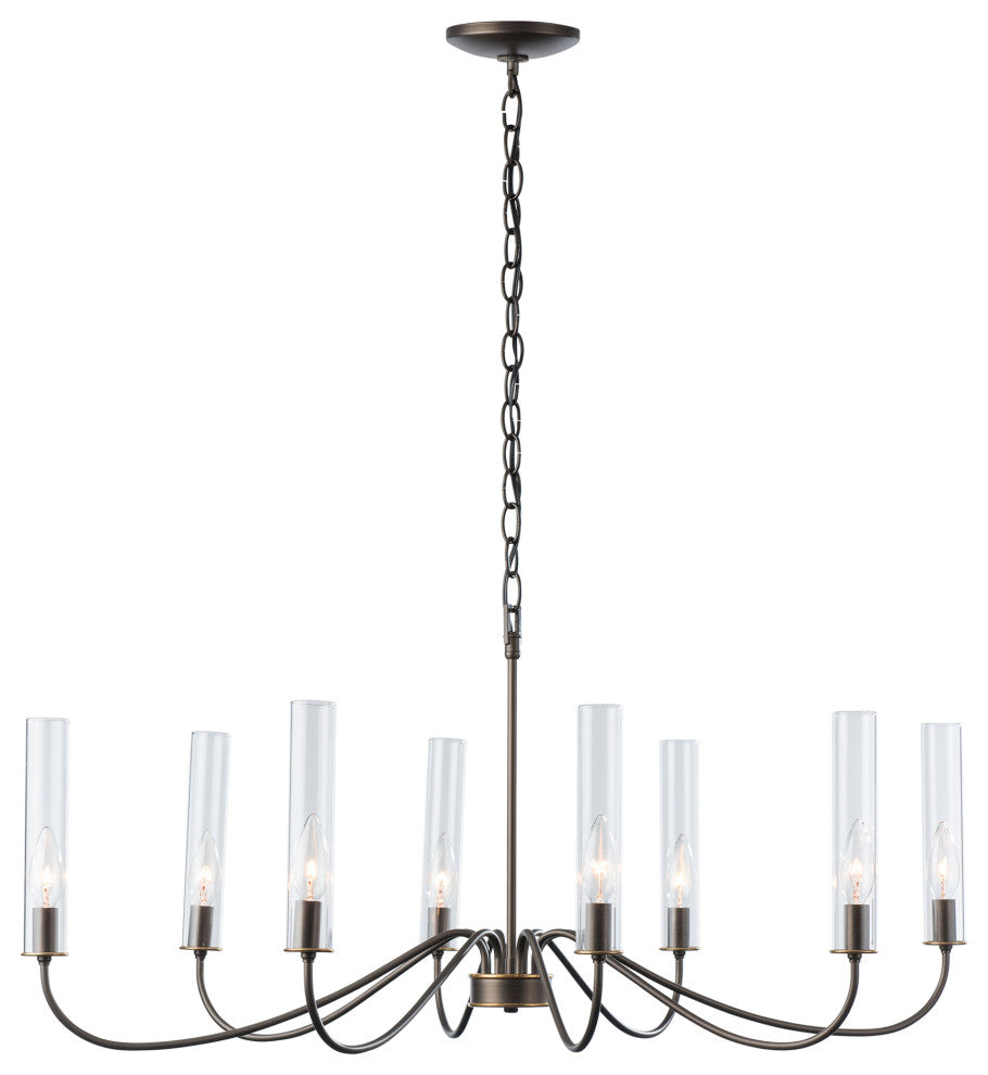 Grace 8 Arm Chandelier, Dark Smoke Finish, Brass Accents, Clear Glass