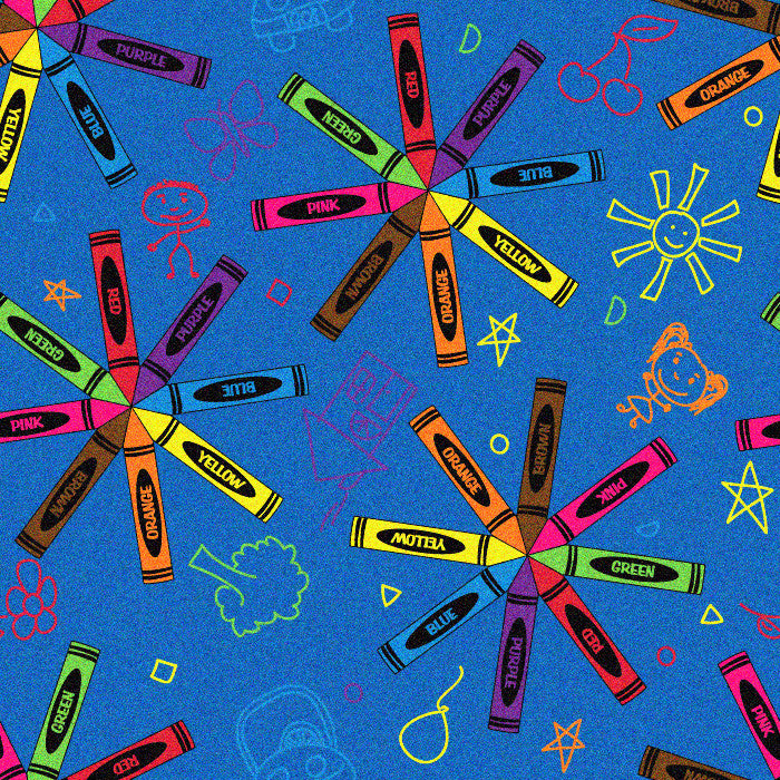 Crayon Scribbles Multi On Blue Rug