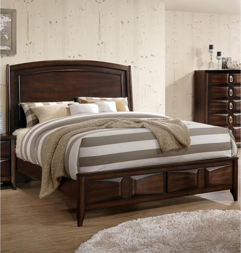 Benzara BM171697 Wooden C.King Bed With 3D Design on Front Board, Oak