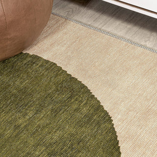 Cirkel Minimalist Geometric Dot Machine-Washable Area Rug, Cream/Olive, 5x8