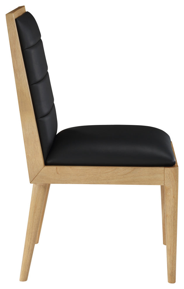 Bristol UpholsteredDining Chair, Set of 2, Black, Vegan Leather, Natural Finish