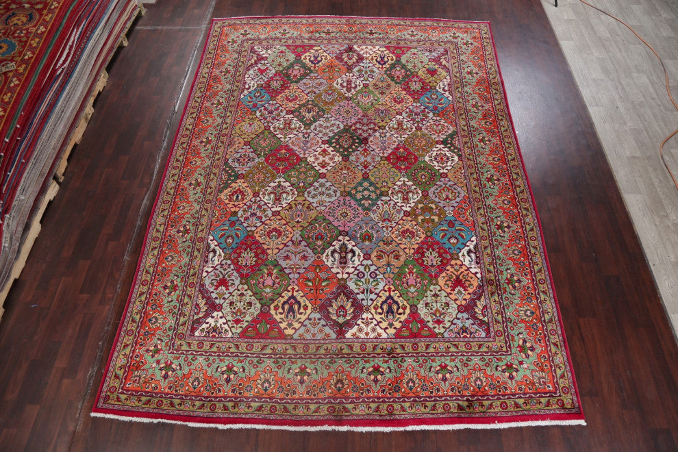 Consigned, Tabriz Traditional Hand-Knotted Patchwork Persian Area Rug, 9x13