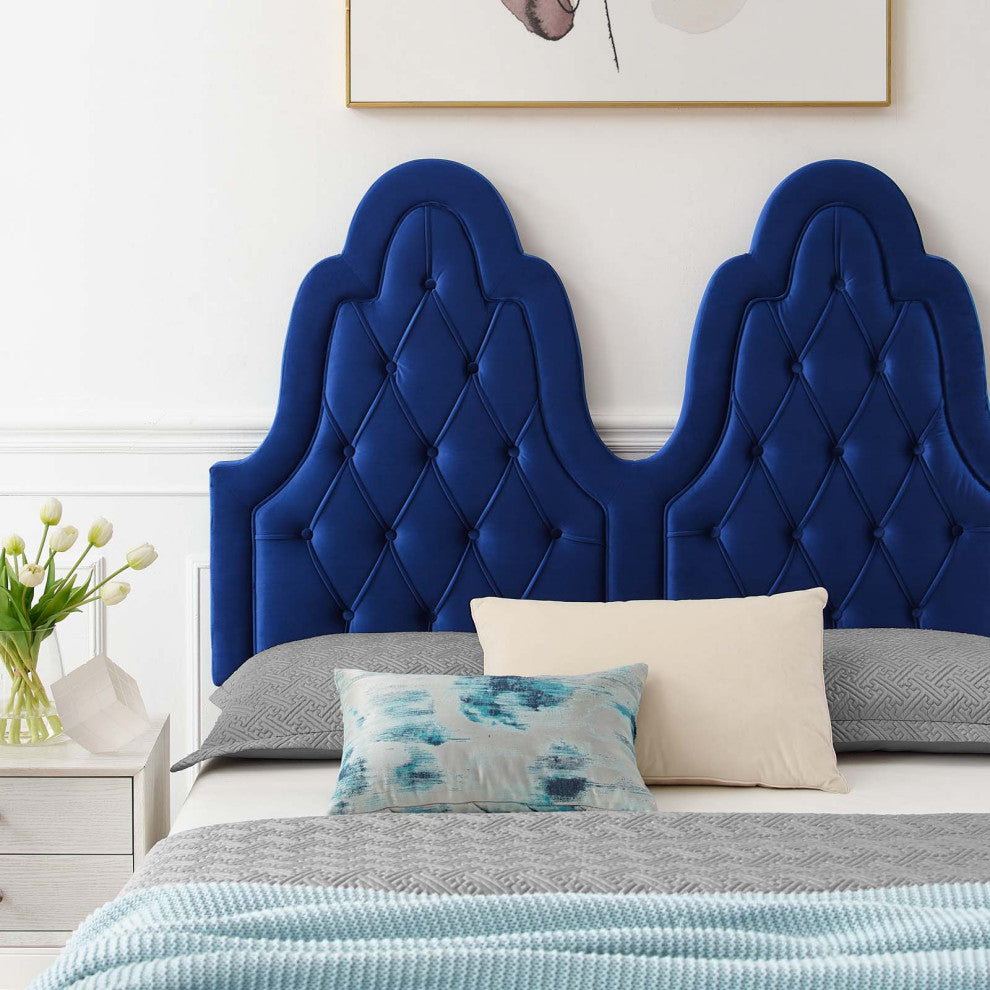Tufted Platform Bed Frame, Twin Size, Velvet, Blue Navy, Modern Contemporary