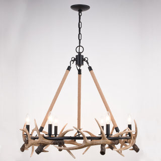 Breckenridge 30.5" 6 Light Antler Chandelier Aged Iron with Natural Rope