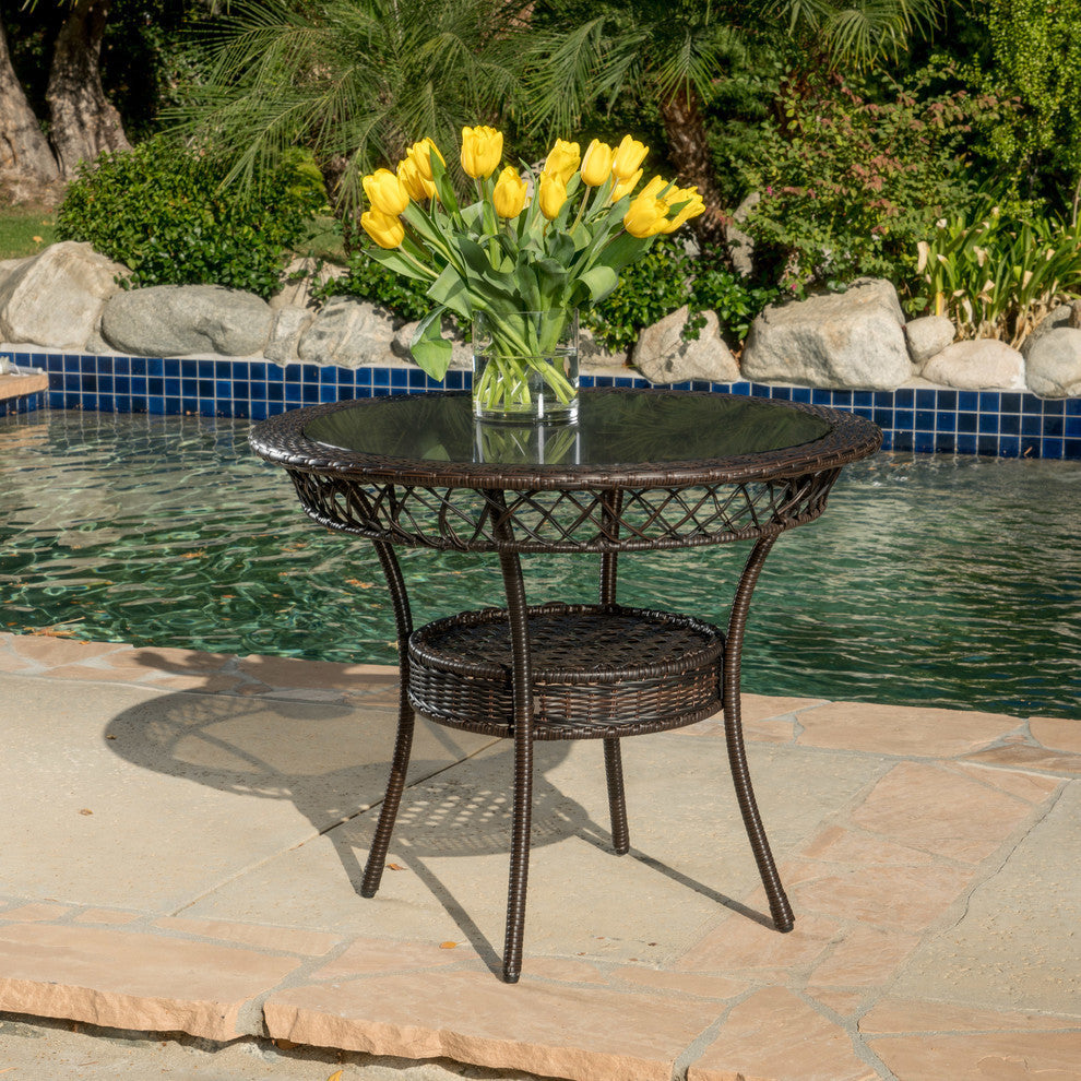 GDF Studio Gaviota 34" Round Outdoor Wicker Dining Table