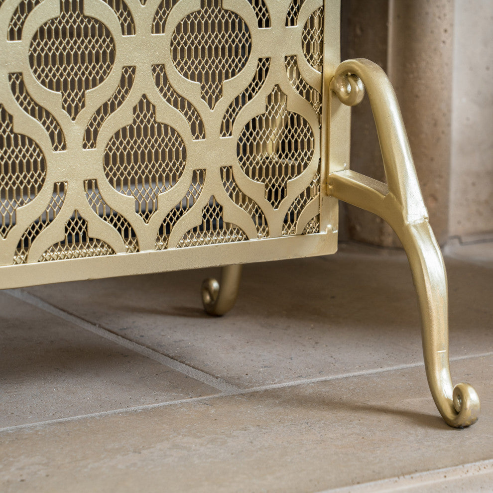 GDF Studio Elmer Single Panel Iron Fire Screen, Gold