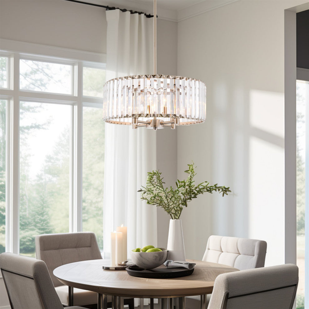 Kira Home Delilah 16" Crystal Drum Chandelier, Beveled Glass Panels