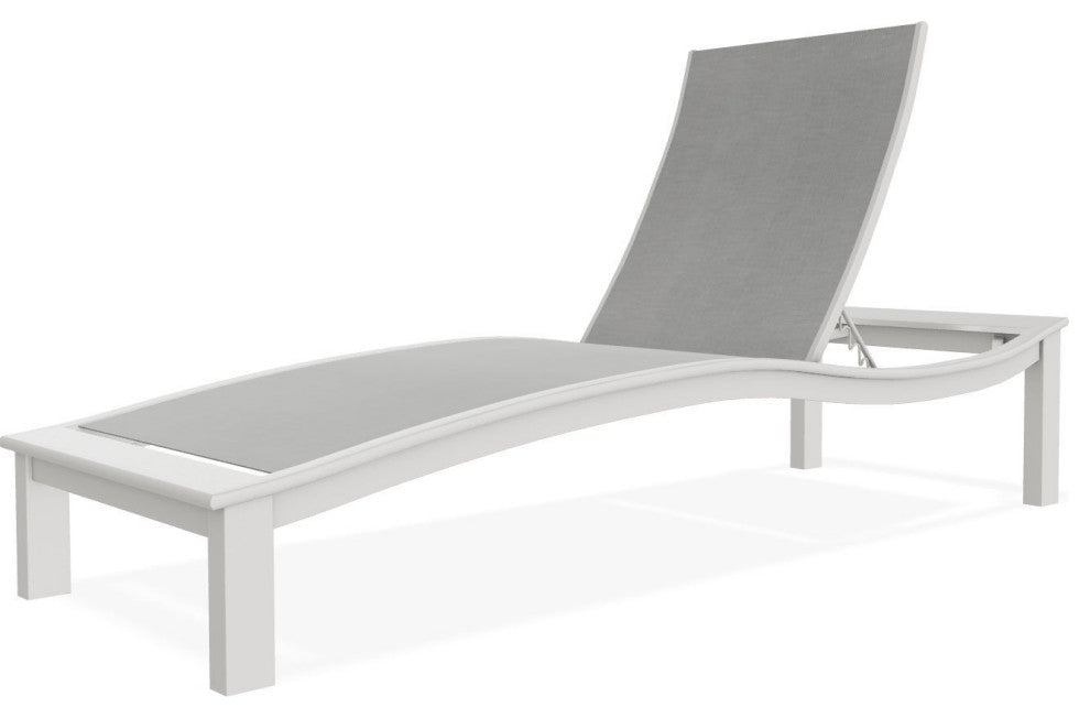 Bazza Sling 4-Position Contour Outdoor Chaise Lounge, Alloy/Snow