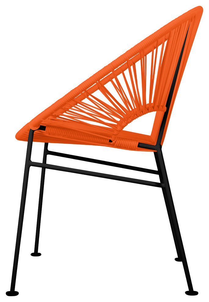 Concha Indoor/Outdoor Handmade Dining Chair, Orange Weave, Black Frame