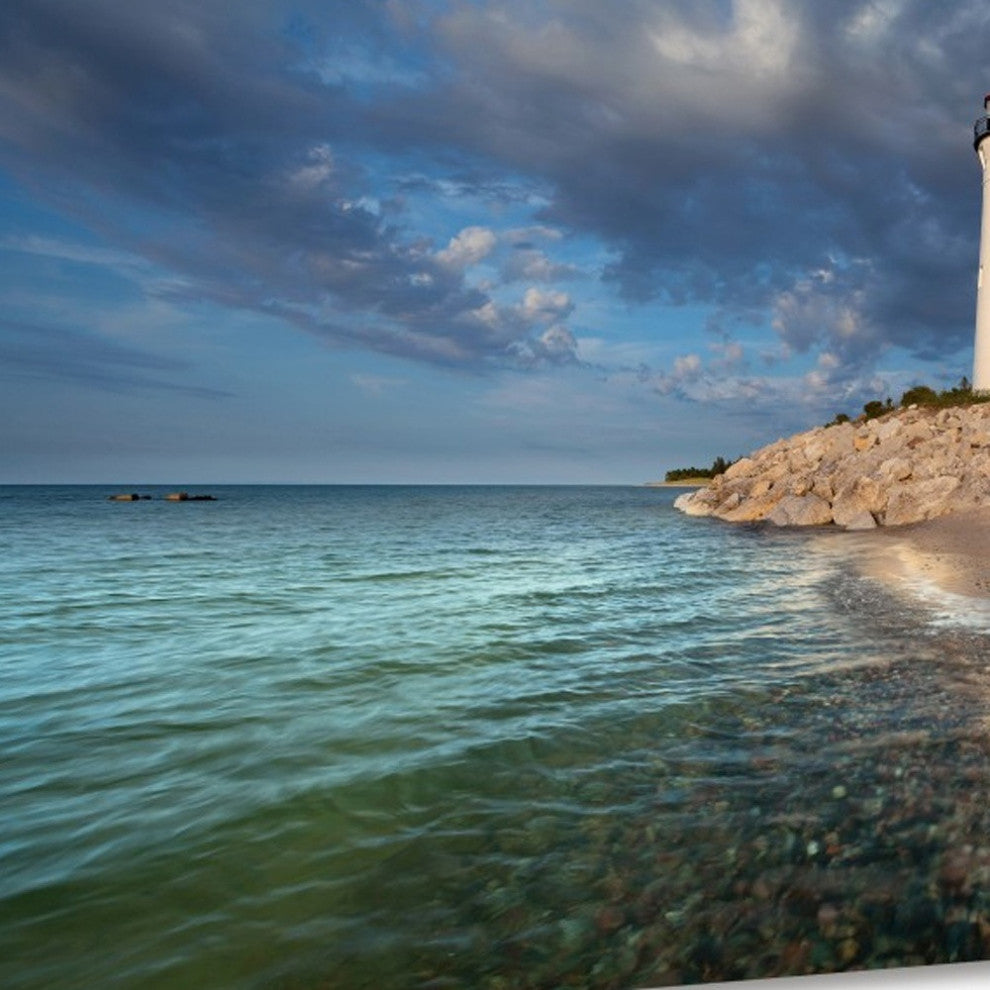 36" Beach With White Light House 1 Giclee Wrap Canvas Wall Art