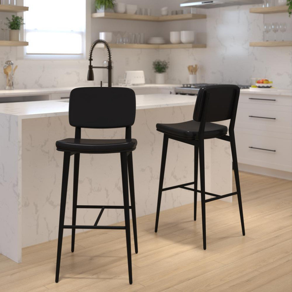 Kenzie Commercial Grade Mid-Back Barstools - Black LeatherSoft Upholstery -...