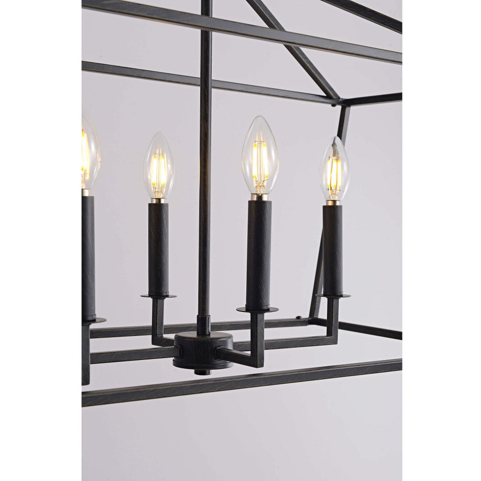 Iris 8-Light Antique Black Rectangle Candle Chandelier