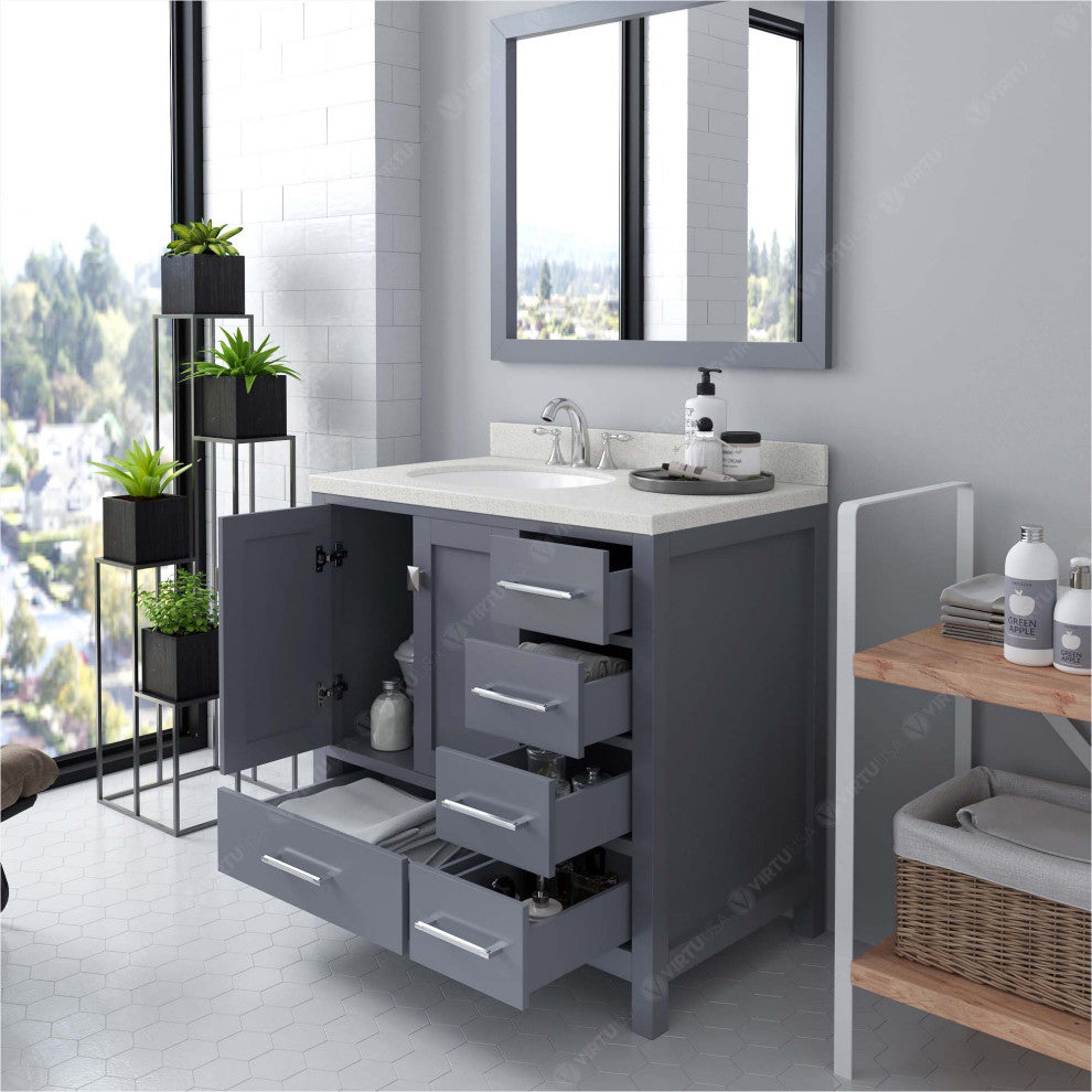 Caroline Avenue 24" Single Vanity, Gray with Quartz Top and Round Sink