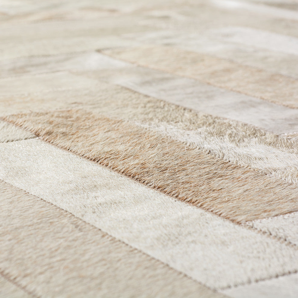 Cowhide Patchwork Rug, Plutus, Neutral, 10'x14'