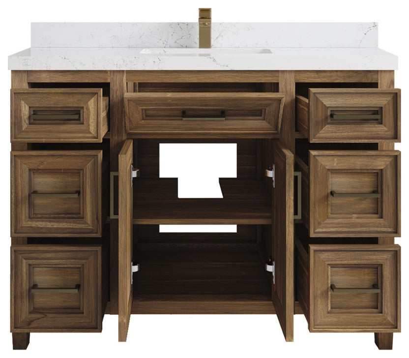 Santa Monica 48 Single Sink Bath Vanity in Graywashed Teak 2" Empira Quartz