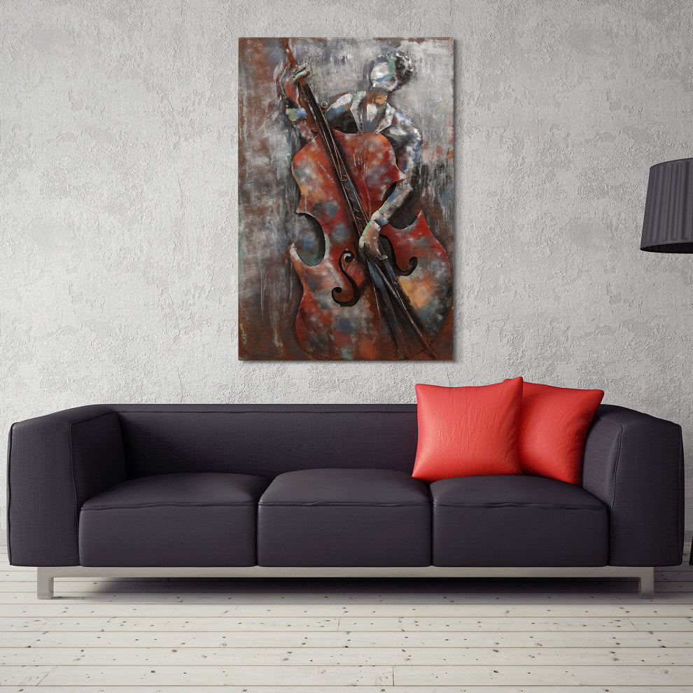 The Bassist Primo Mixed Media Hand Painted 3D Metal Wall Art