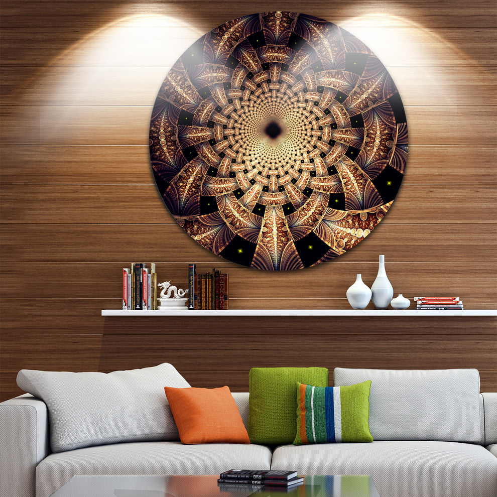 Brown Symmetrical Fractal Flower Design, Floral Round Artwork, 23"