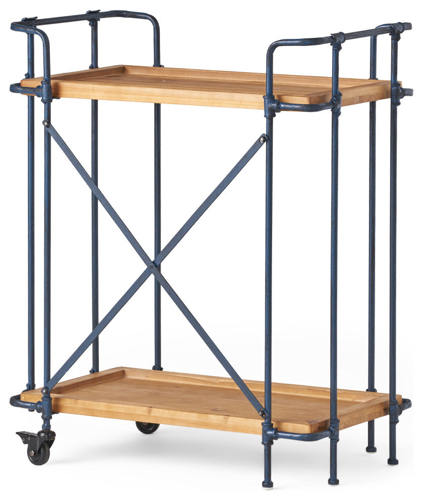 GDF Studio Samara Outdoor Industrial Bar Cart, Natural and Black