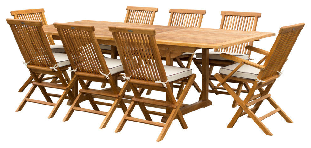9-Piece Teak Wood Miami Patio Dining Set with Rectangular Extension Ta