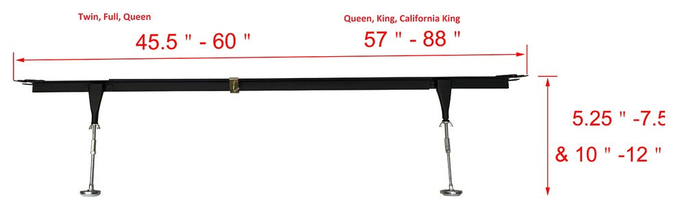 Metal Heavy Duty Center Support Rail System For Bed Frame, Queen; King; Cali Kin