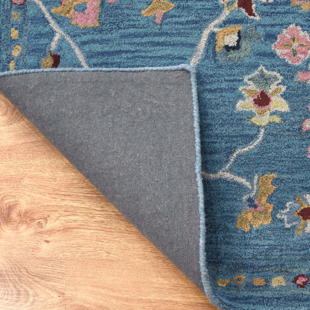 HAND TUFTED WOOL ECO-FRIENDLY AREA RUGS - Rectangle,Light Blue,Floral