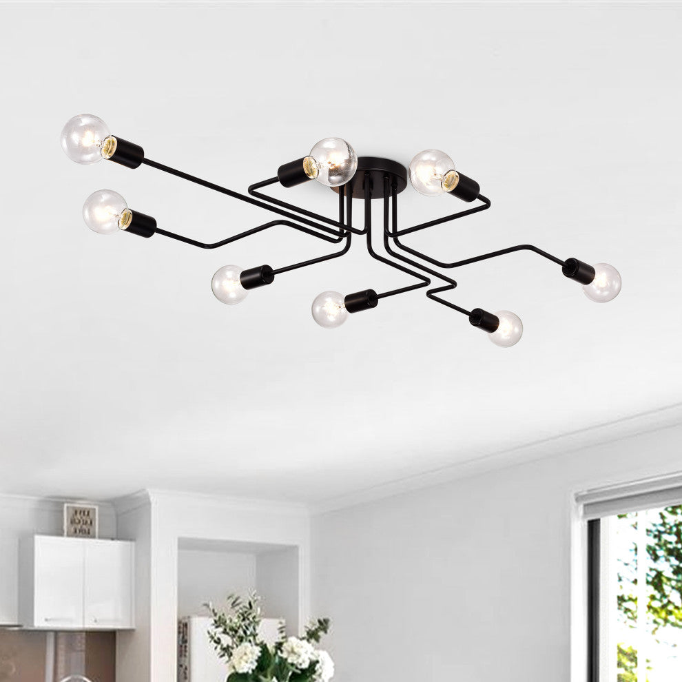 Liz 8-Light Black Sputnik Linear Flush Mount