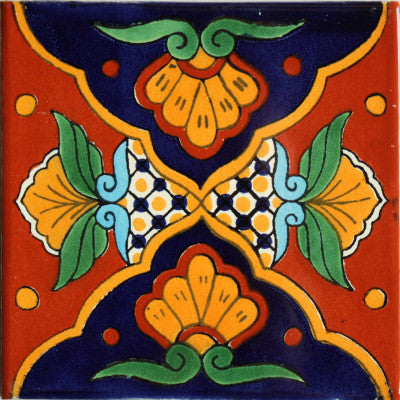 4-Piece Tutuaca Talavera Mexican Tile, 6x6"