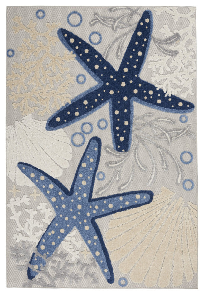 5' X 8' Blue And Gray Indoor Outdoor Area Rug