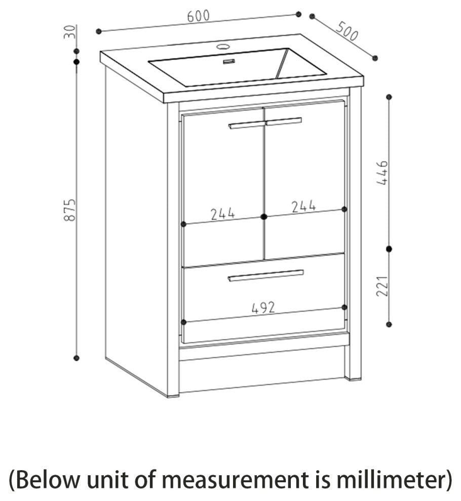 Freestanding Bath Vanity Set, HG-White, Integrated Solid Surface Sink, 24"