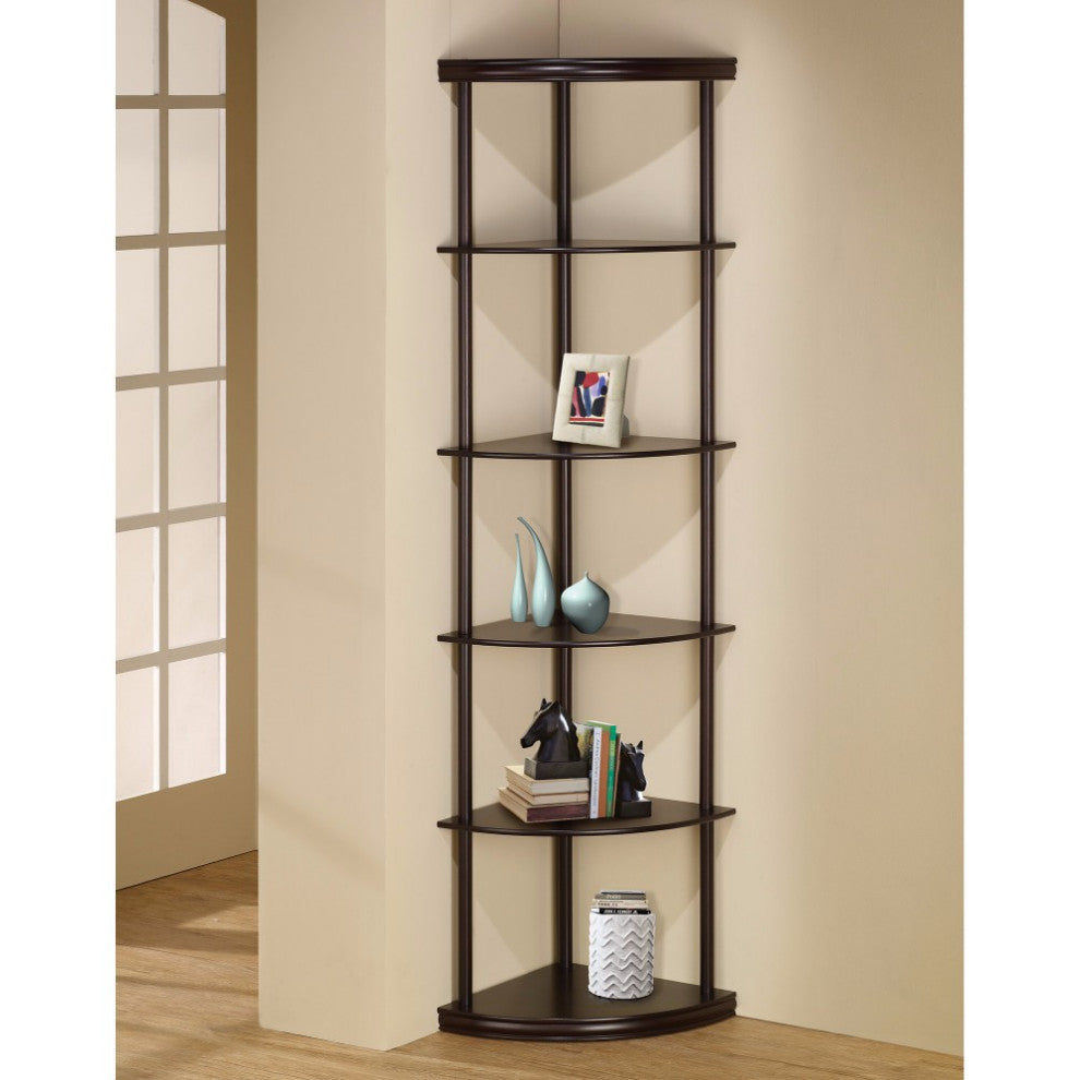Benzara BM156238 Illuminating corner bookcase with 5 pie-shaped shelves, Brown