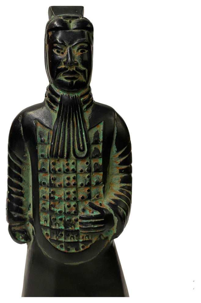 Chinese Black Green Rustic Ancient Artistic Terra Cotta Soldier Figure Hws2452