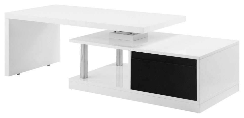 Coffee Table With Swivel Top Design, White and Black High Gloss Finish