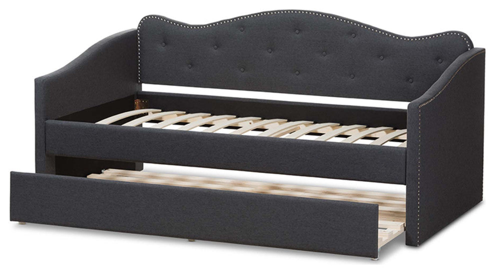 Helena Fabric Daybed With Trundle, Dark Gray