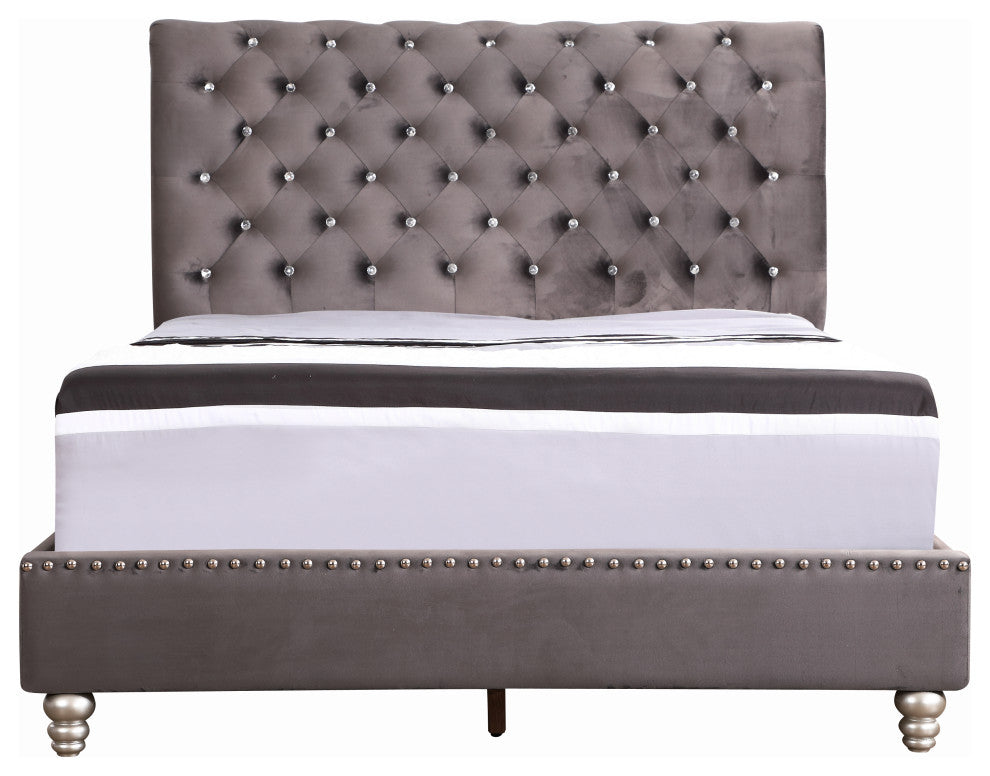 Princeton Tufted Upholstered Faux Leather Bed, Smoke Gray, Full