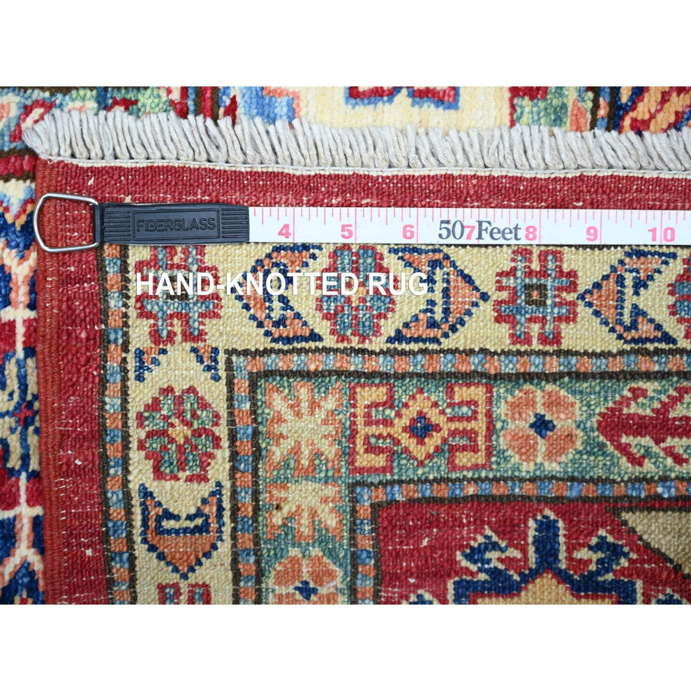 Upsdell Red Hand Knotted Afghan Super Kazak Soft Wool Oriental Rug, 7'x9'11"