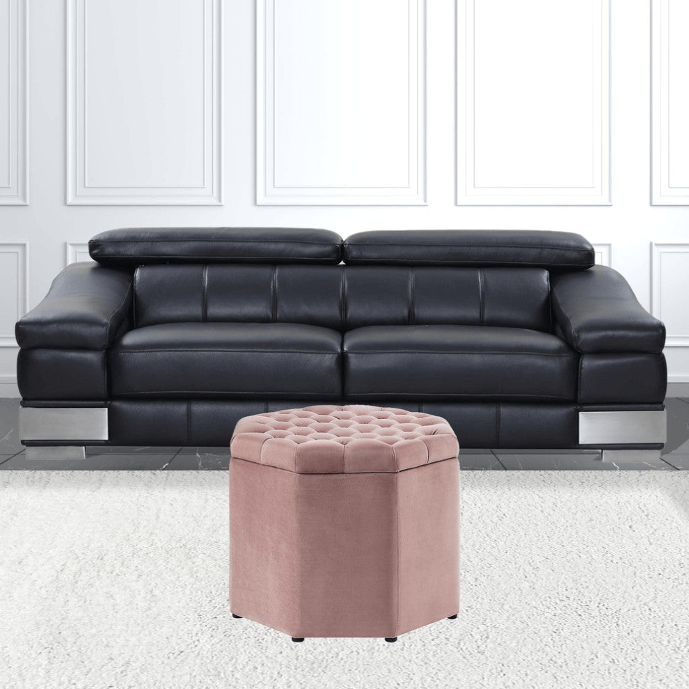25" Blush Velvet And Black Tufted Specialty Storage