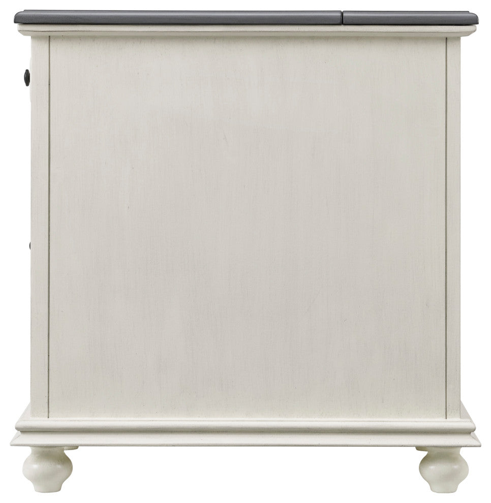 Elegant Chairside Table with Charging Station, White With Grey Top