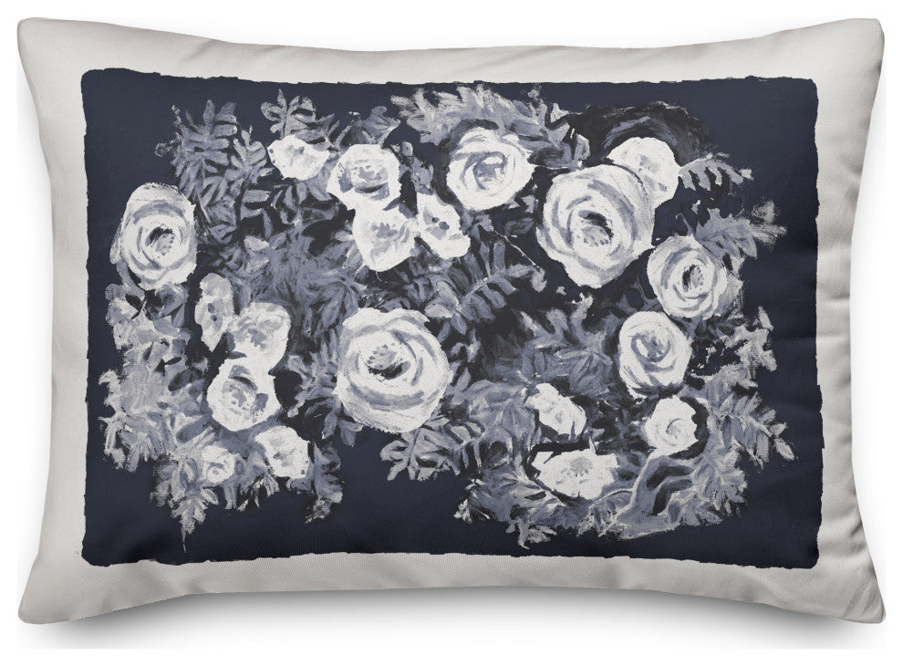 Whit and Blue Floral 14x20 Spun Poly Pillow