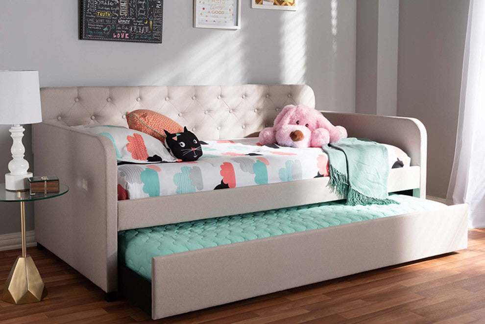 Carly Fabric Upholstered Button-Tufted Twin Size Sofa Daybed With Trundle Bed, B