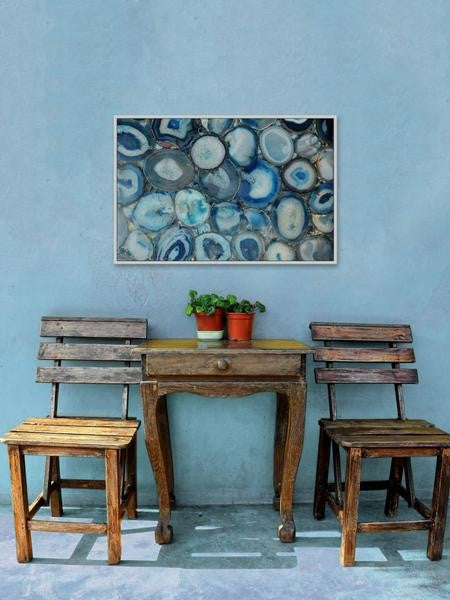 "Blue Geode Bunch" Floater Framed Painting Print on Canvas, 18"x12"