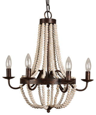 Rustic 6-Light Wood Bead Chandelier, Rustic