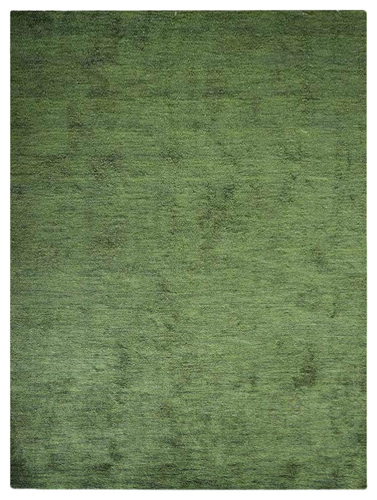 HAND KNOTTED LOOM SILK ECO-FRIENDLY AREA RUGS-Light Green Color,Solid Design, [Rectangle] 5'x8'