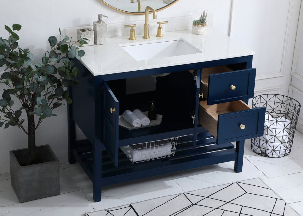 Tobias 42" Single Bathroom Vanity, Blue With Backsplash