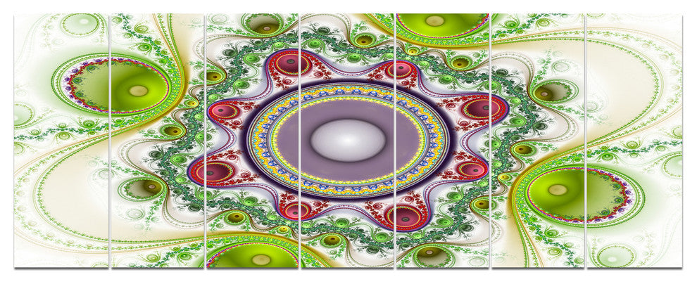 Light Green Pattern with Circles, Abstract Canvas Art Print, 83"x32", 7 Panels