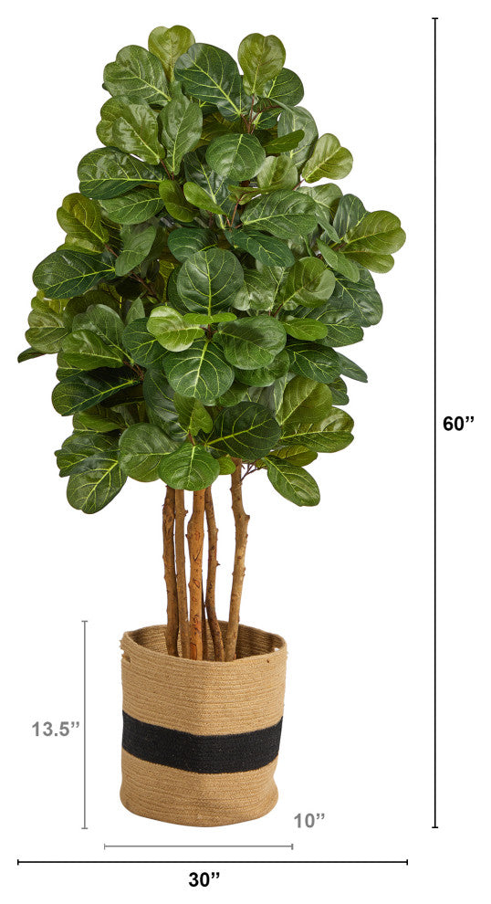 T2953 5 Fiddle Leaf Fig Artificial Tree in Handmade Natural Cotton Planter