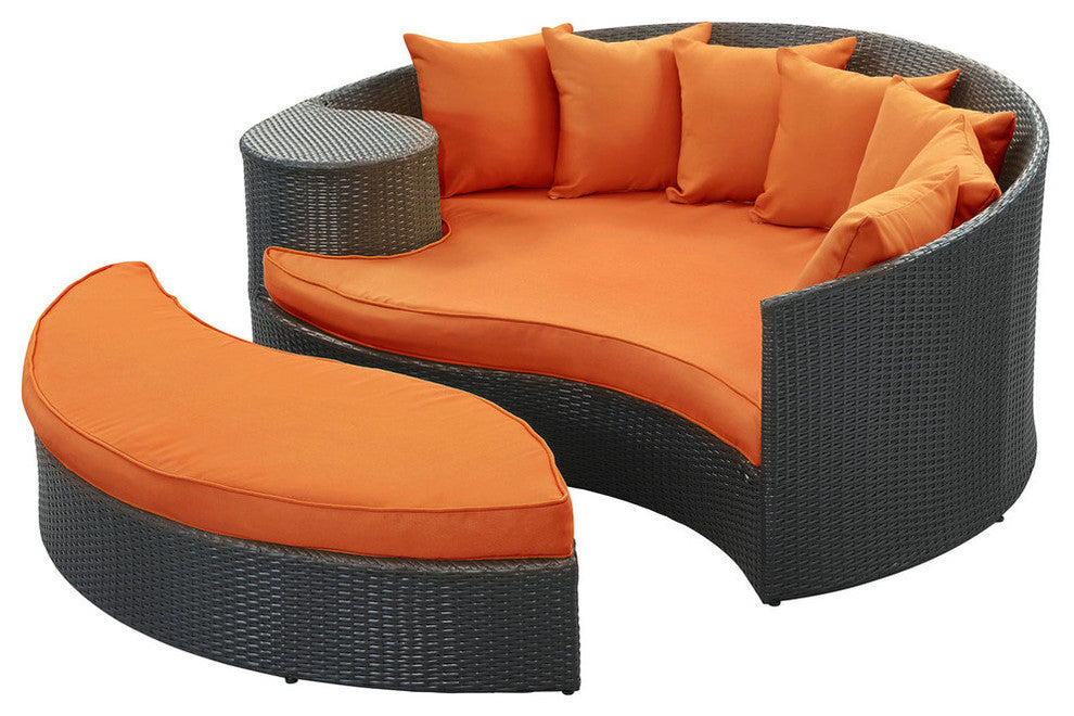 Modern Contemporary Outdoor Patio Rattan and Wicker Sofa Orange
