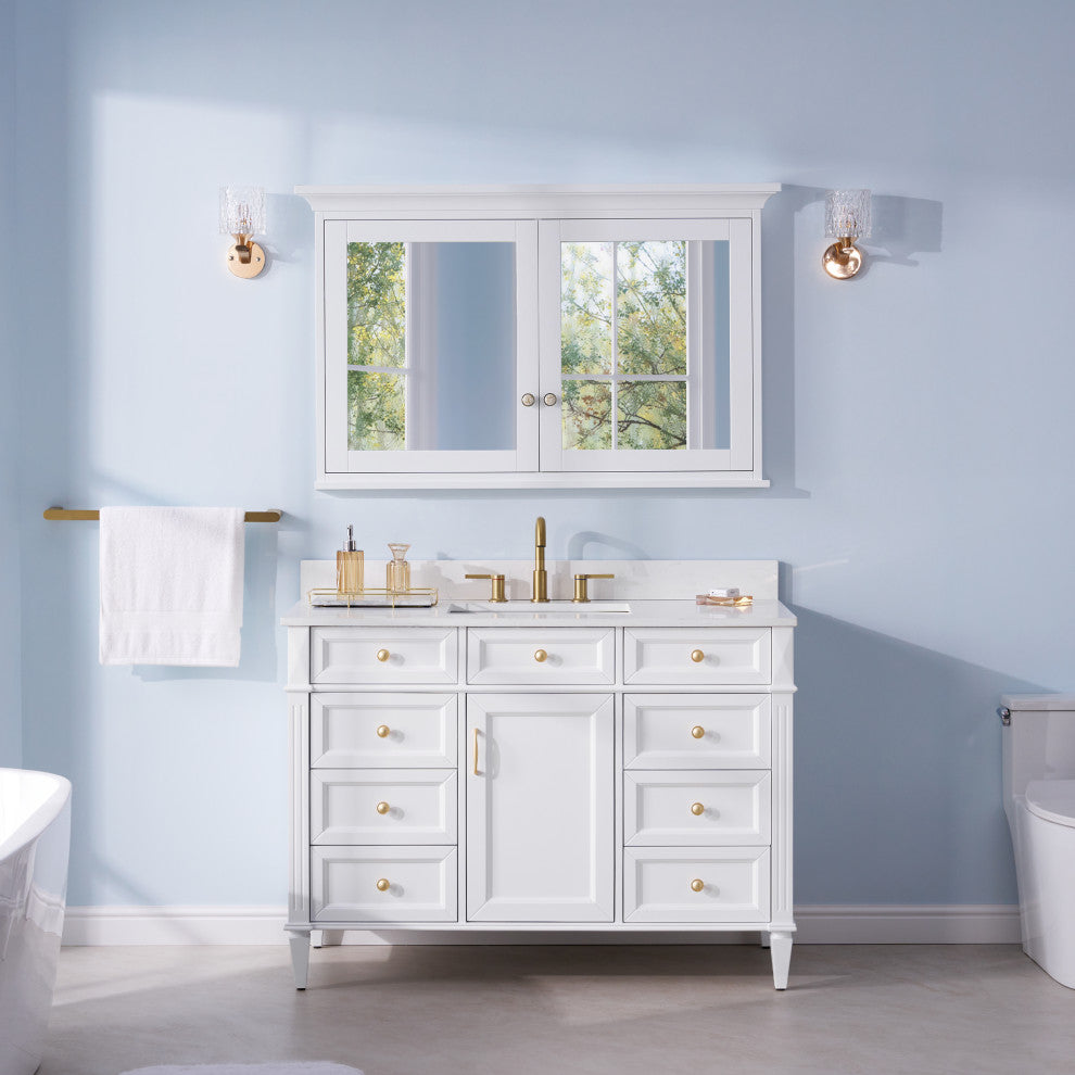 Handmade Solid Wood Medicine Cabinet with Ample Storage Space in White, 48"x30" Double Doors