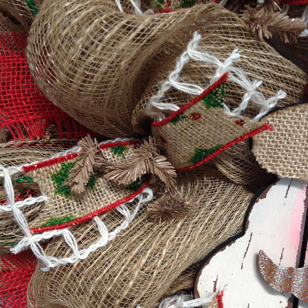 Adorable Wood Santa with Metal Mustache Deco Mesh Wreath