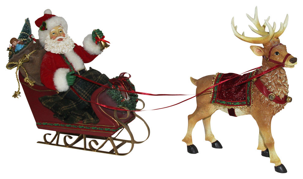 10" Santa in Sleigh With Deer