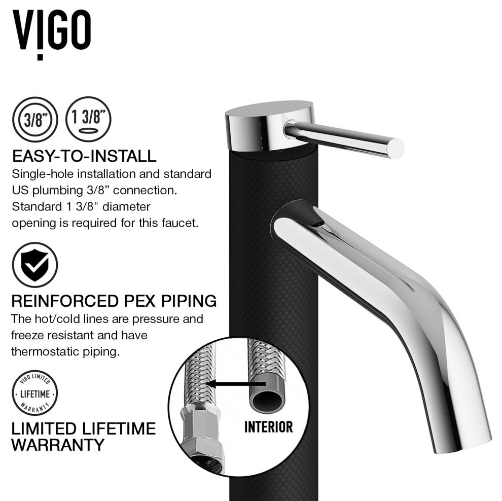 VIGO Madison 8" H Single Handle Single Hole Bathroom Faucet, Chrome, With Deck Plate